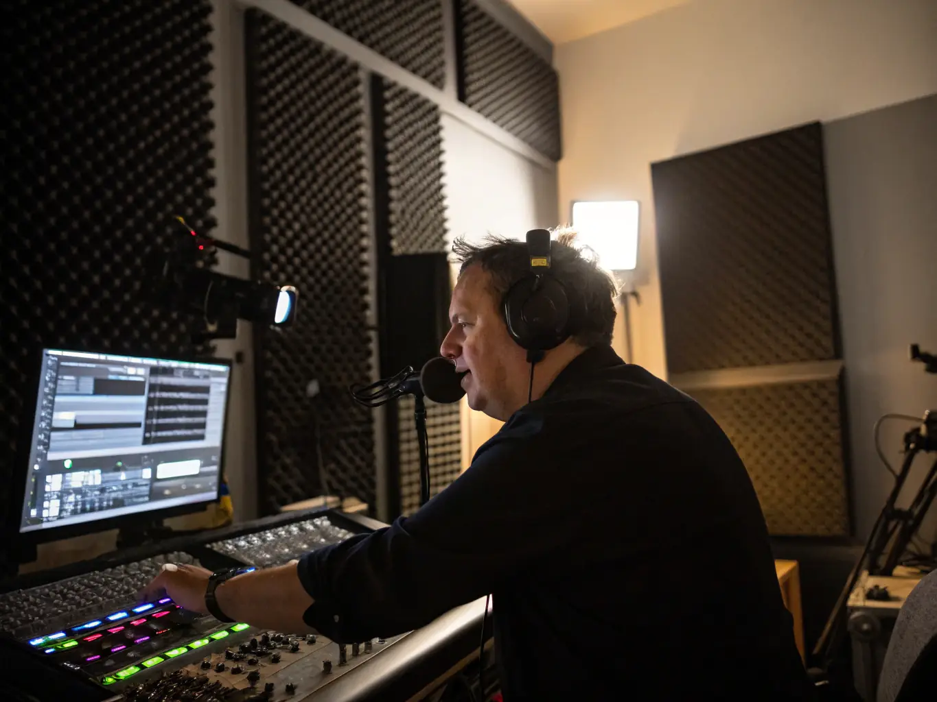 A technician adjusting sound equipment during a rehearsal, highlighting the technical support ACPR provides to artists.