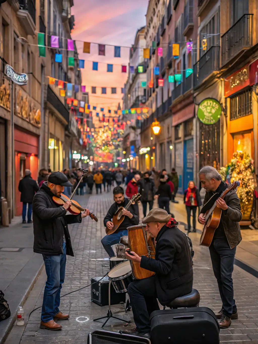 A dynamic photograph of a street performance, showcasing a group of artists engaging with the public, reflecting ACPR's commitment to accessible art experiences.